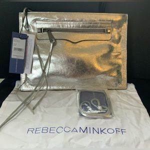 NWT Rebecca Minkoff Regan Clutch in silver crinkle leather